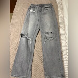 American Eagle Outfitters Gray Distressed Straight Leg Jeans